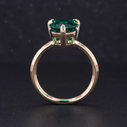 Pear Cut Green Emerald Gemstone Solitaire Engagement Ring