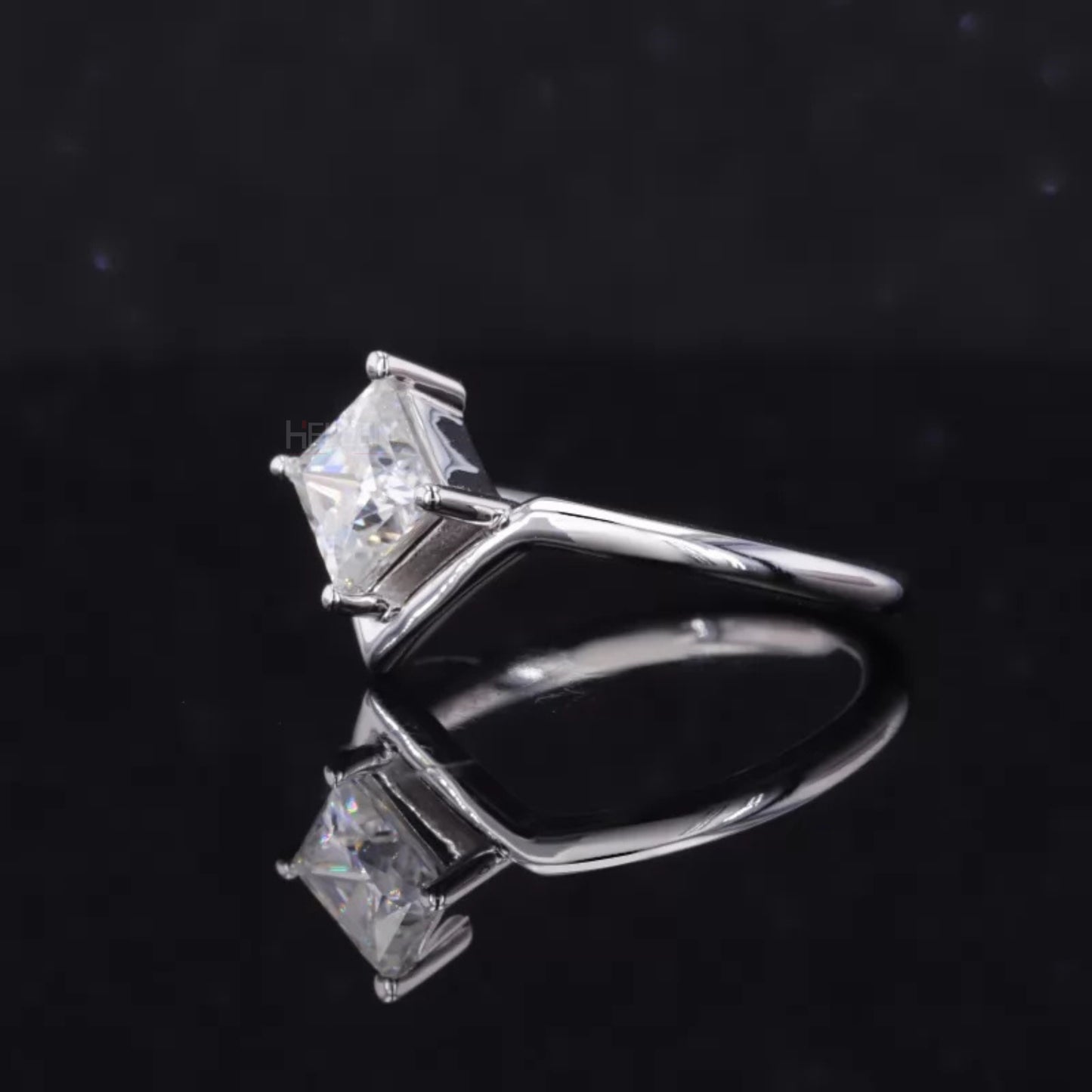 Princess Cut  Moissanite Solitaire Unique V Proposal Ring