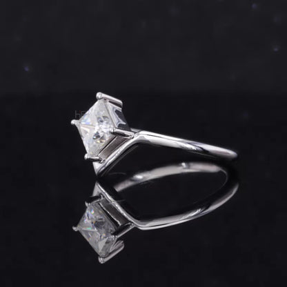 Princess Cut  Moissanite Solitaire Unique V Proposal Ring