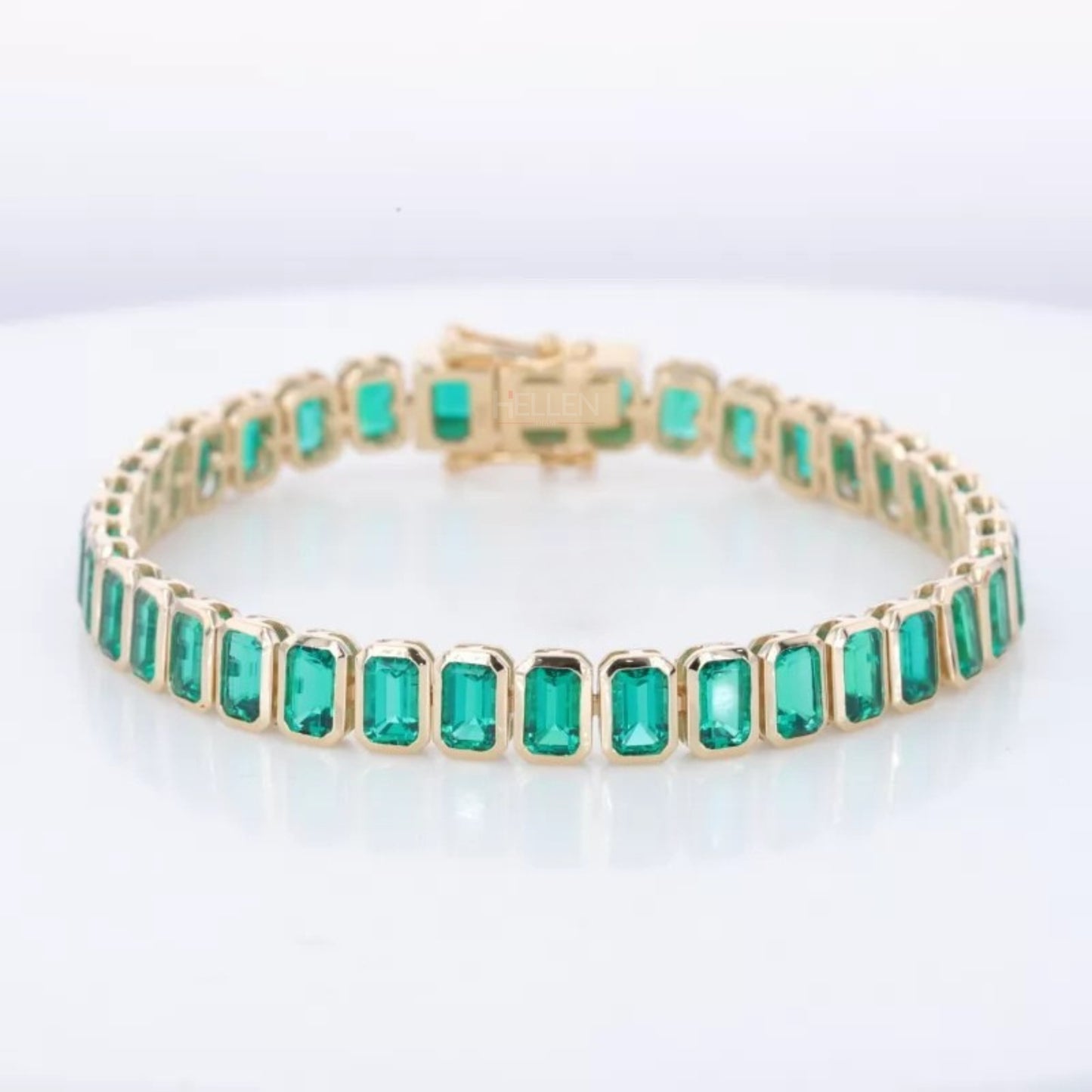 Green Emerald Gemstone Bezel Setting Tennis Bracelet