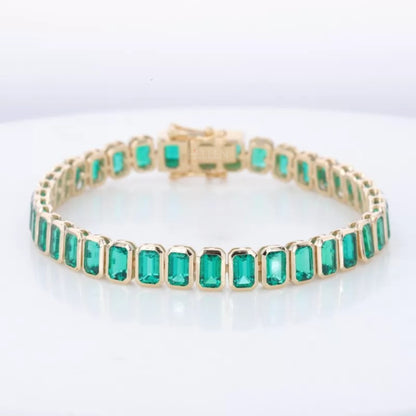Green Emerald Gemstone Bezel Setting Tennis Bracelet
