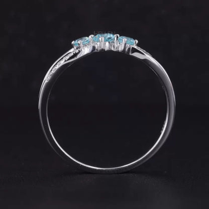Aquamarine Round Cut Gemstone and Round Cut Moissanite 3 stone Ring