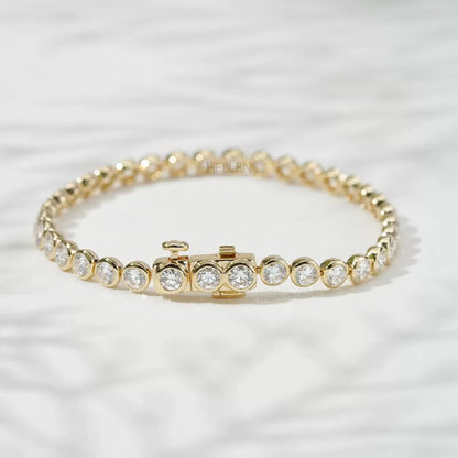 Round Cut Moissanite Bezel setting Must Have Tennis Bracelet