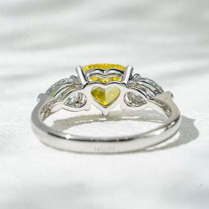 Yellow Sapphire Heart & Pear Cut Moissanite 3 Stone Engagement Ring