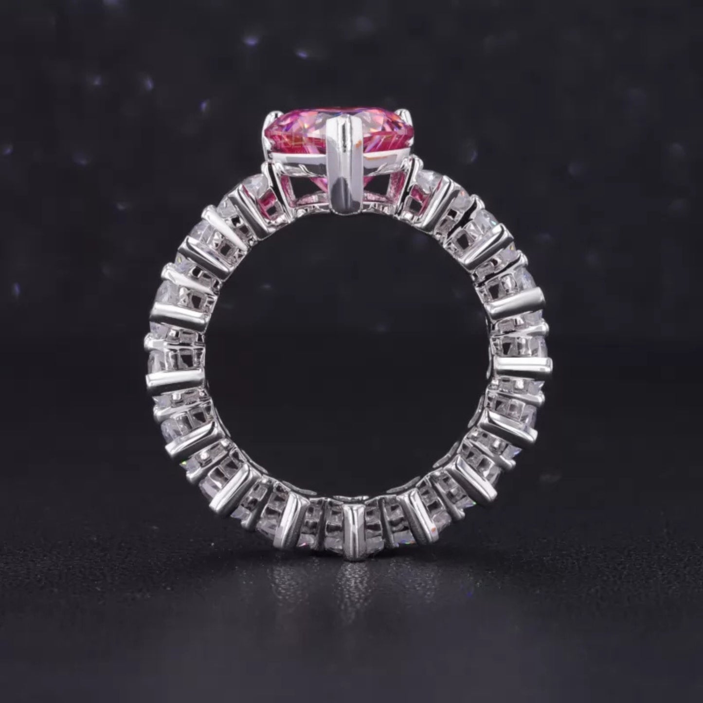 Pink Sapphire Heart Cut Solitaire & Moissanite Heart Shank Ring