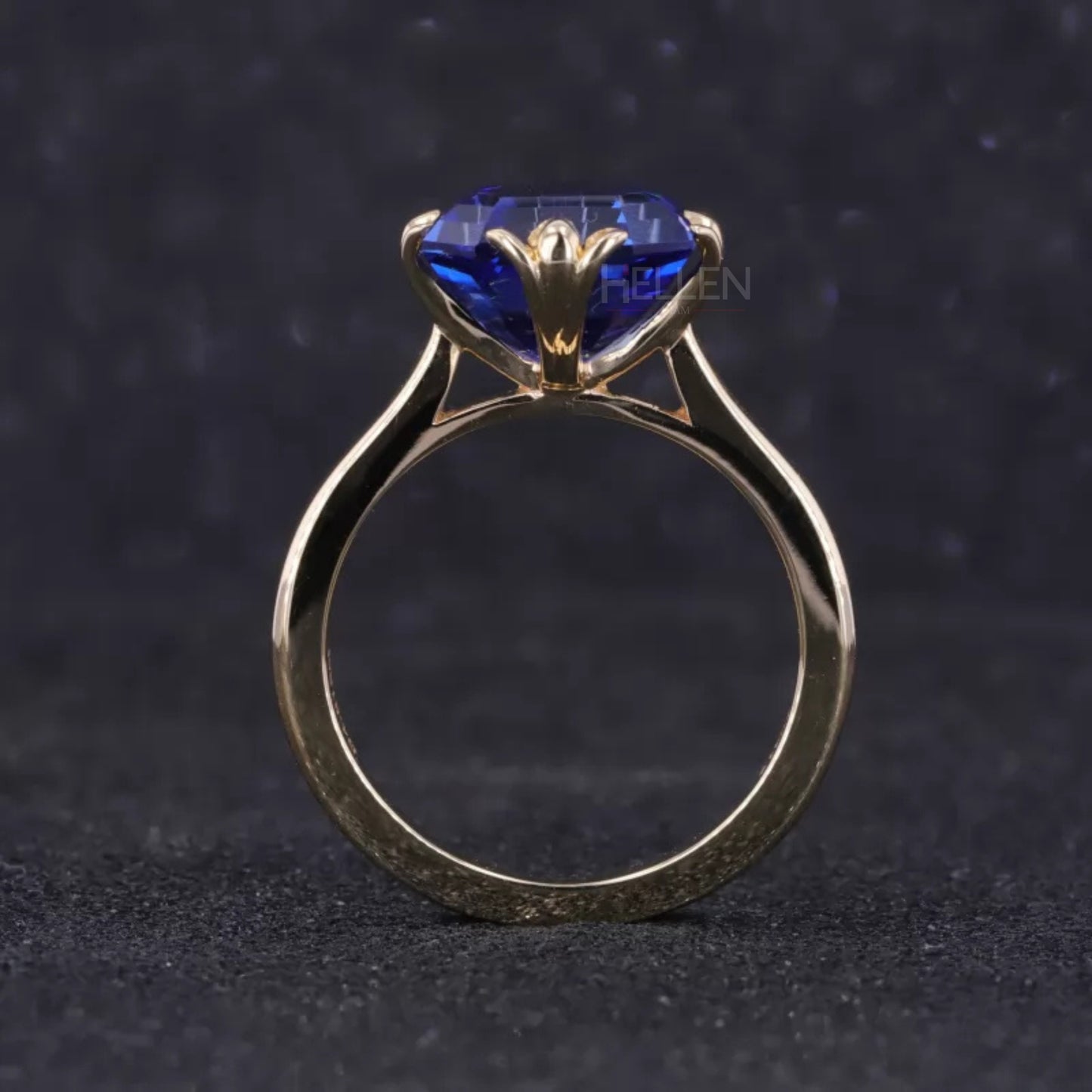 Asscher Cut Blue Sapphire Solitaire Engagement Ring With leaf Prong