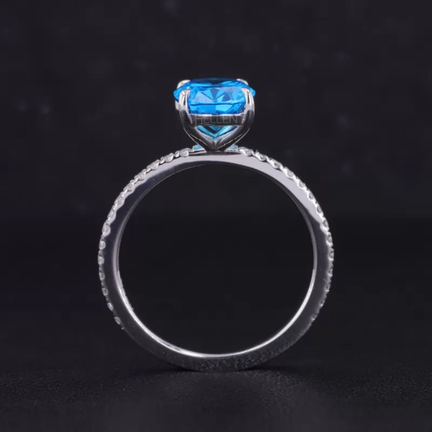 Blue Solitaire Oval Cut Moissanite Bridal Ring
