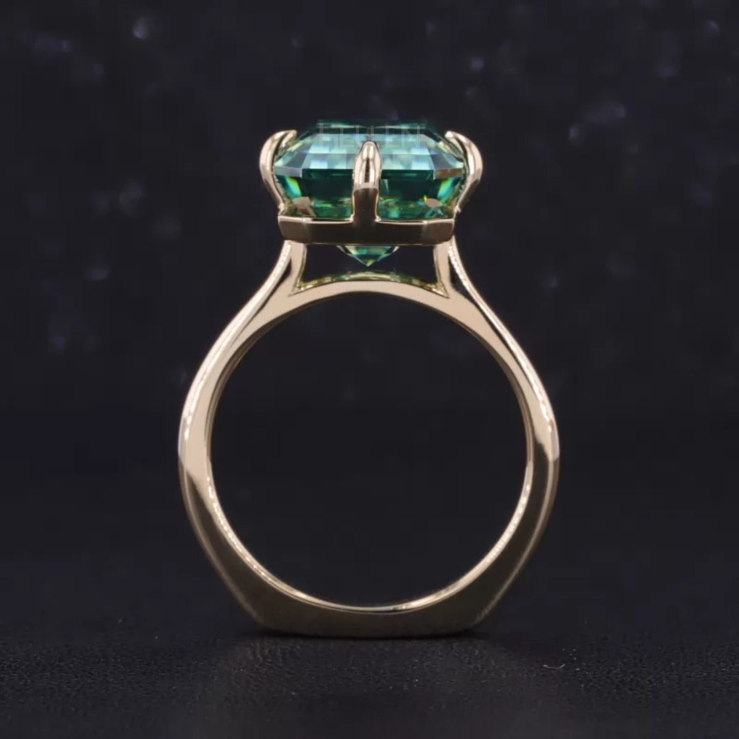 Green Emerald Cut Solitaire Moissanite Engagement Ring