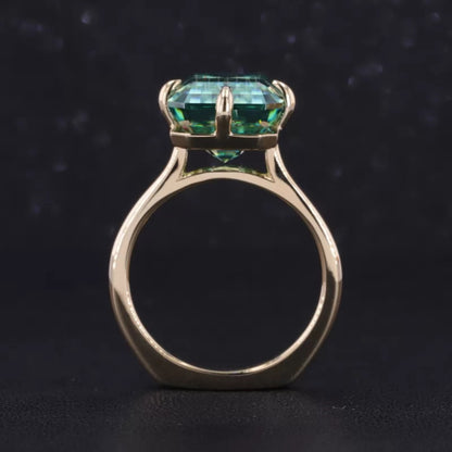 Green Emerald Cut Solitaire Moissanite Engagement Ring