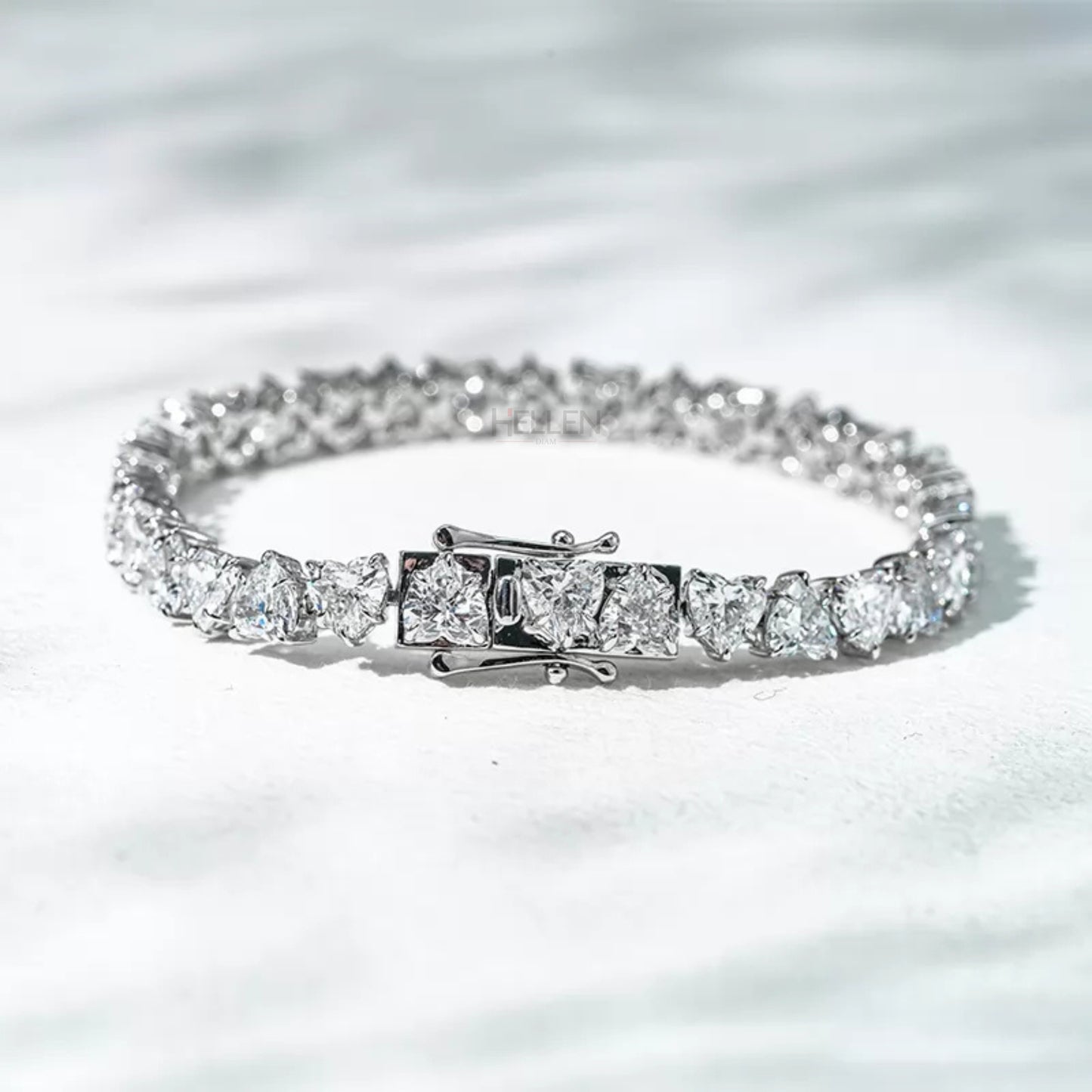 Elegant Heart Cut Moissanite Tennis Bracelet - Sterling Silver