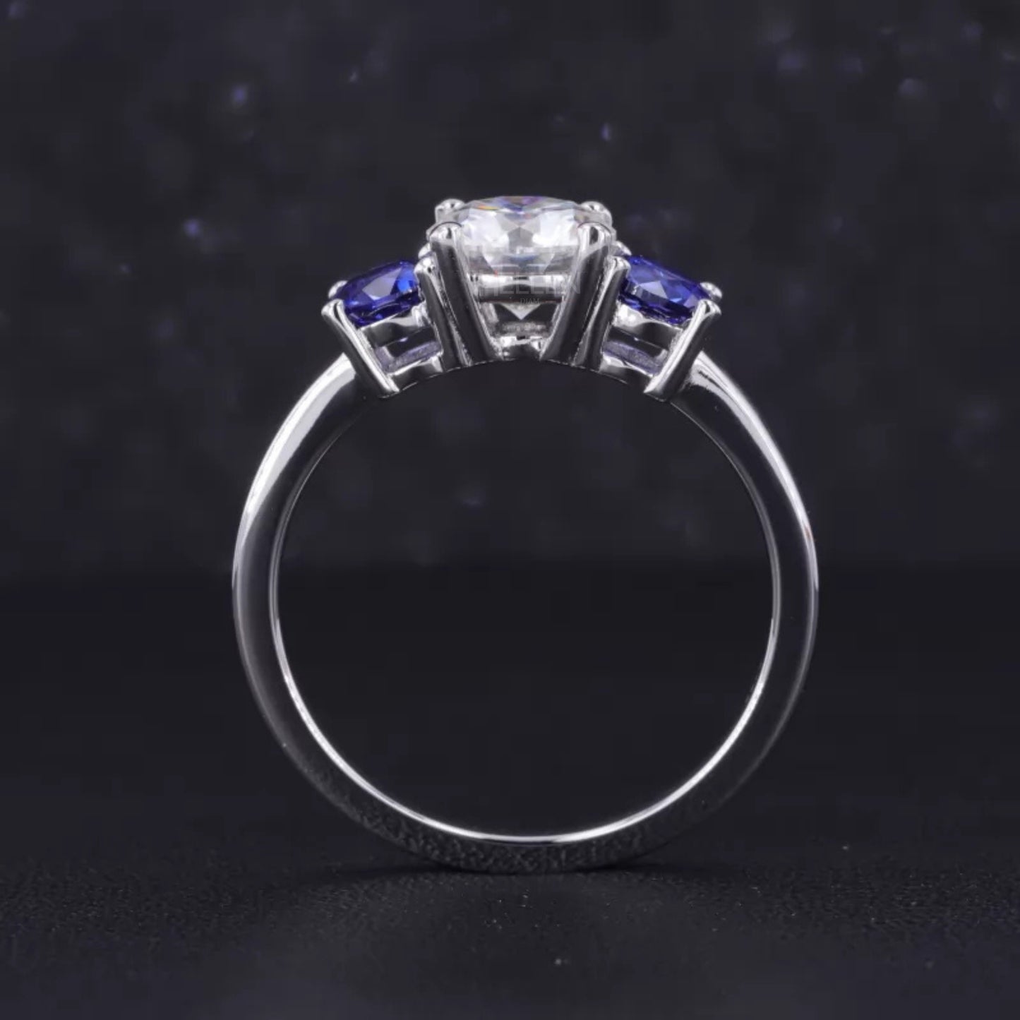 3 stone Round Cut Moissanite Bridal Ring Set
