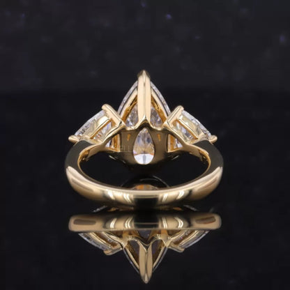 Three Stone Pear Cut Moissanite Ring Trillion Side Stone