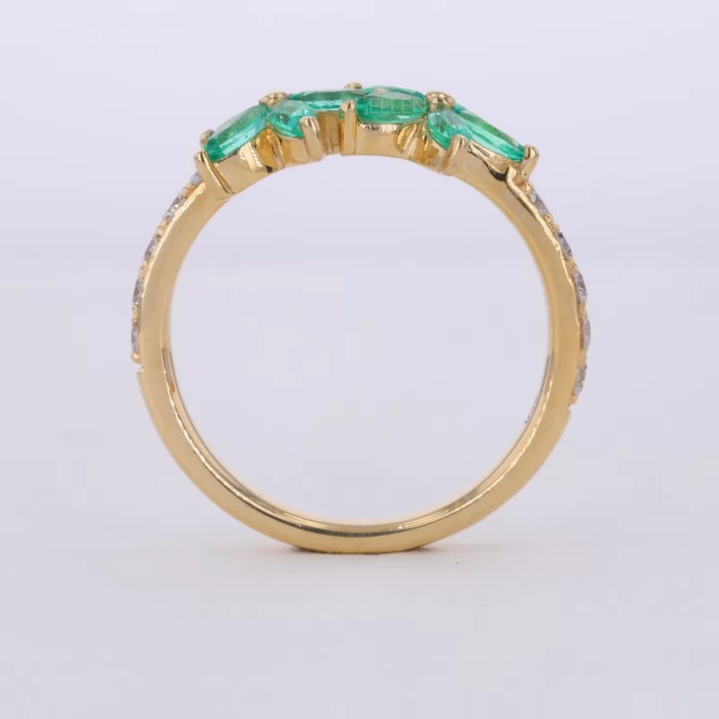 Exclusive Green Gemstone and Moissanite  Floral Ring