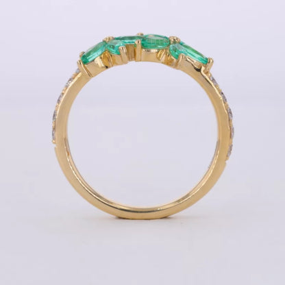 Exclusive Green Gemstone and Moissanite  Floral Ring