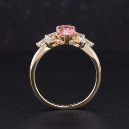 Pink Sapphire Pear Cut Gemstone & Moissanite Flower Proposal Ring