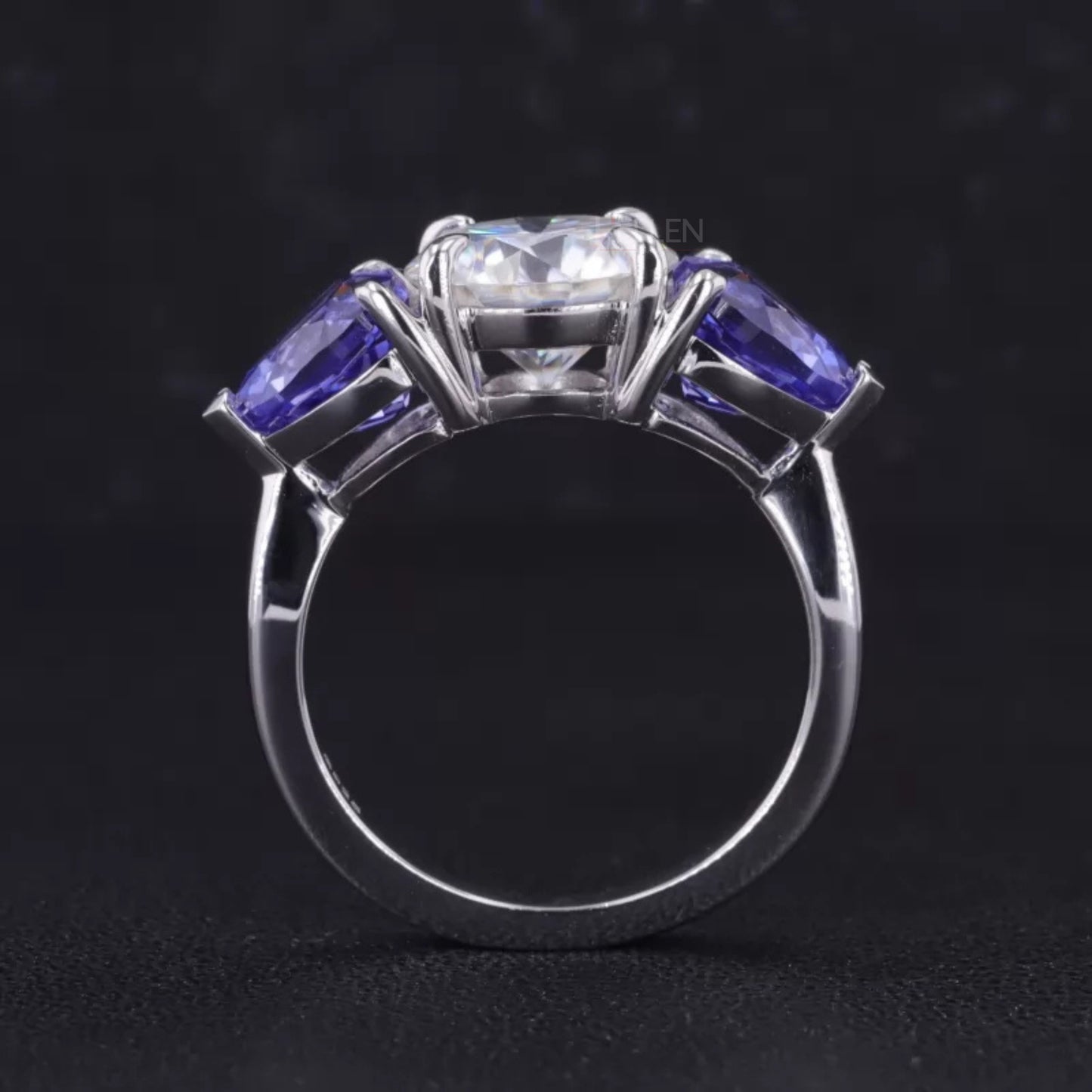 Round and Blue Heart Cut Moissanite Engagement Ring