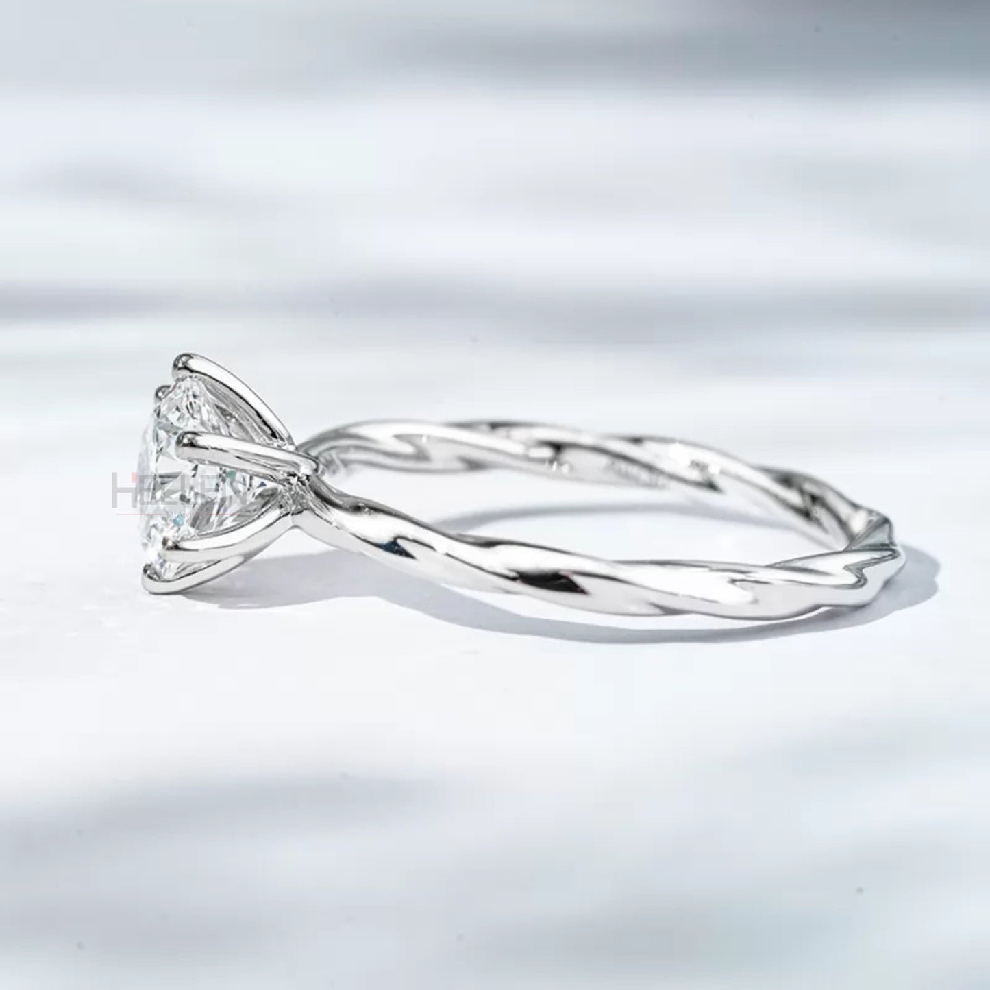 Solitaire Round Cut Moissanite Engagement Ring with Twisted Shank