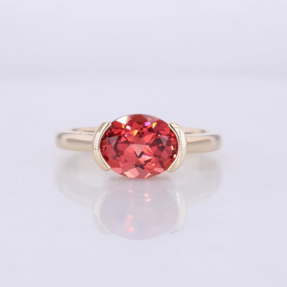 East to West Oval Cut Garnet Gemstone Solitaire Engagement Ring