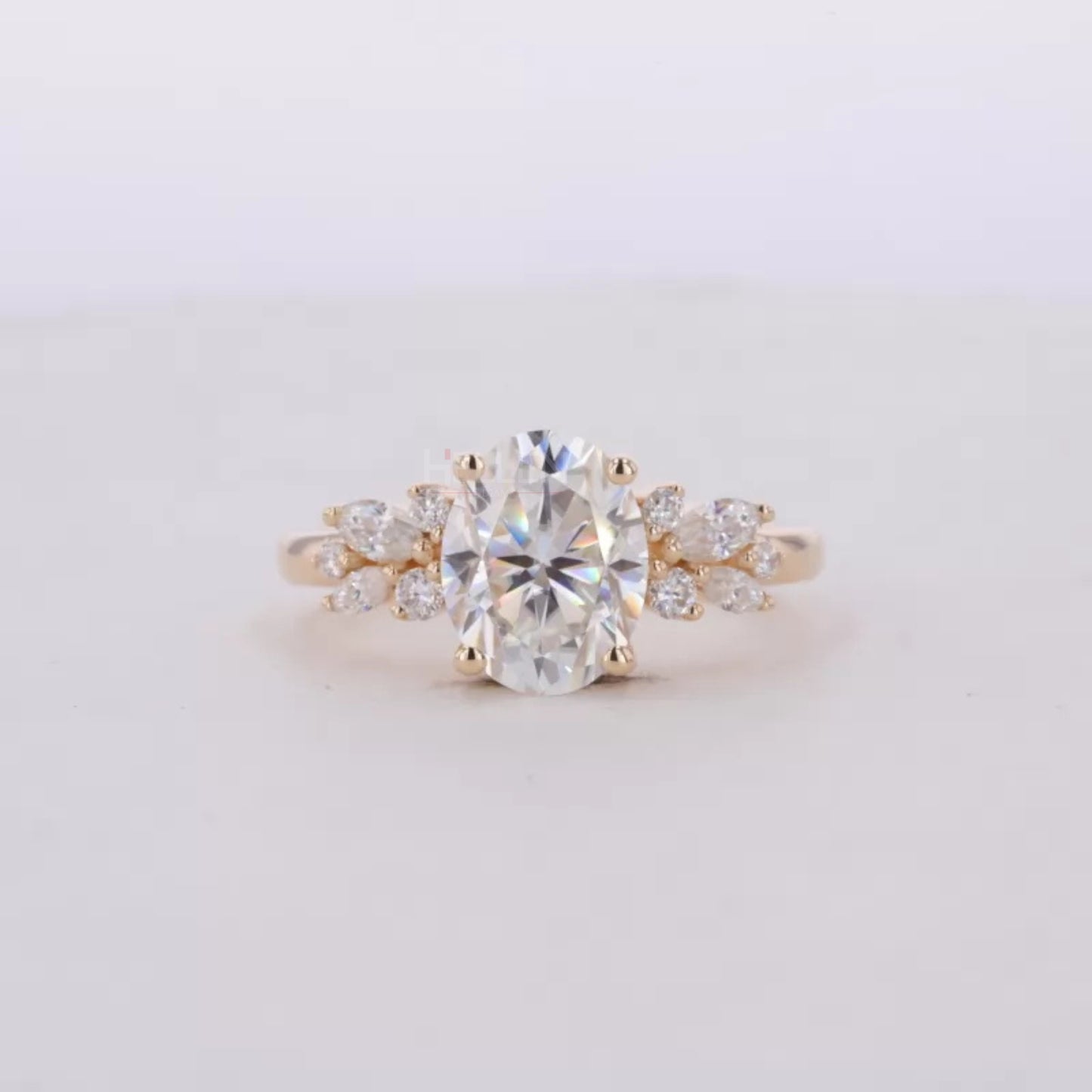 Oval Cut Solitaire with Marquis & Round Side Stone Natural Ring