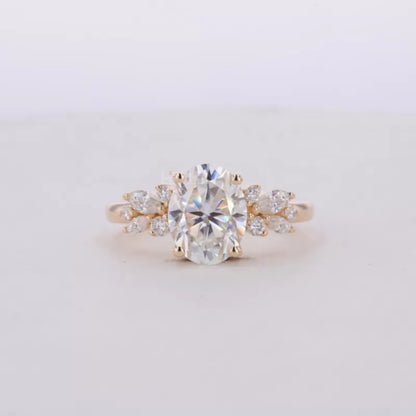 Oval Cut Solitaire with Marquis & Round Side Stone Natural Ring