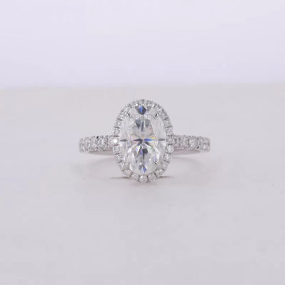 Brilliant Oval Cut Solitaire Moissanite Halo Engagement Ring