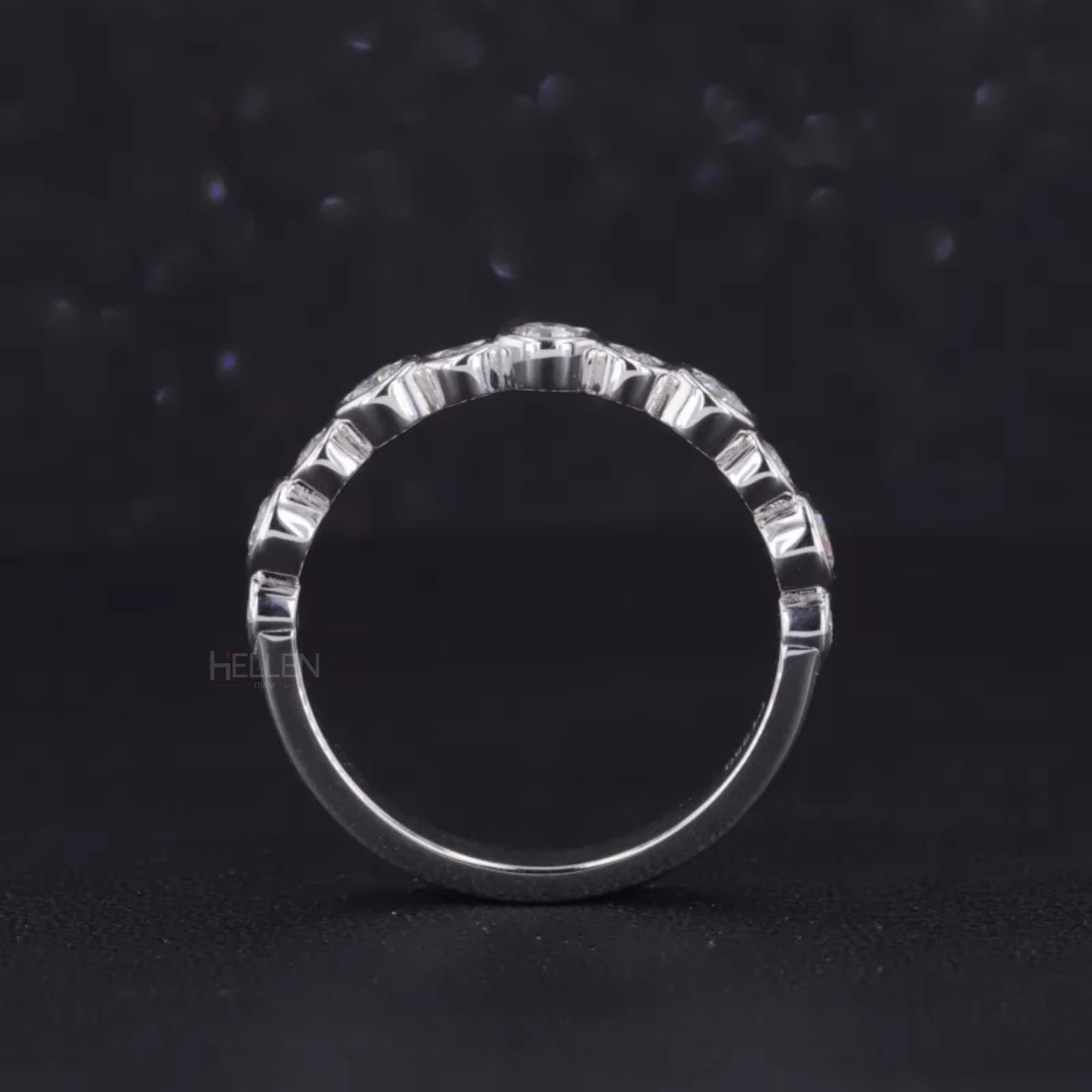 Round cut Bezel setting Moissanite sterling silver Anniversary Band