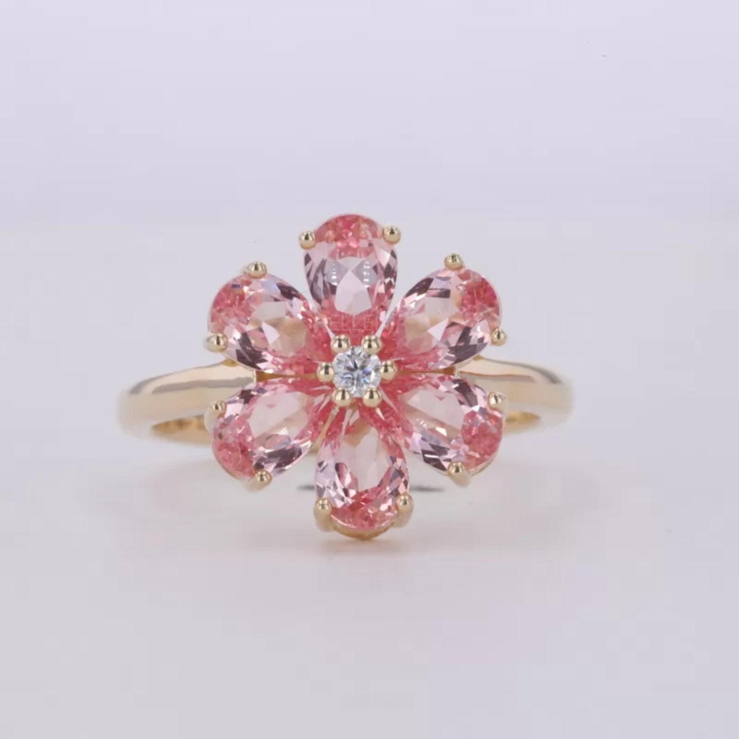 Pink Sapphire Pear cut Gemstone Blossom Fall Season Ring