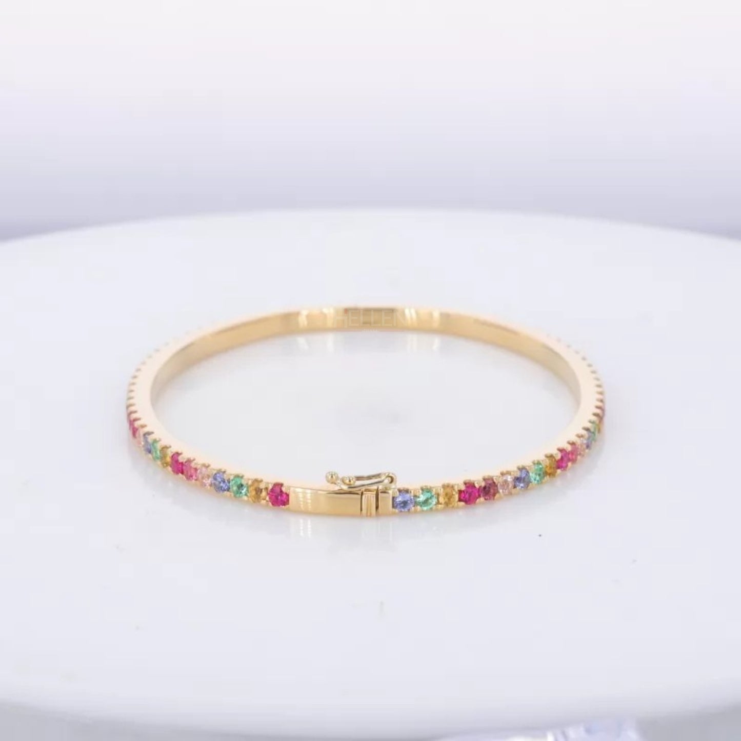 Rainbow Round Cut Gemstone Bracelet -925 Silver