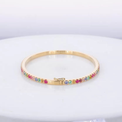 Rainbow Round Cut Gemstone Bracelet -925 Silver