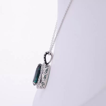 Bridesmaid Pear Cut Green Emerald And Moissanite Halo Necklace