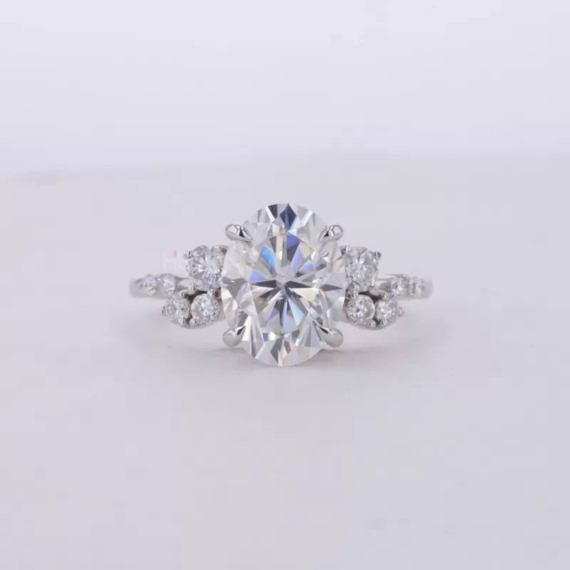 Oval Moissanite Solitaire vintage Dainty Cluster Ring
