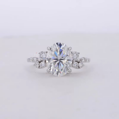 Oval Moissanite Solitaire vintage Dainty Cluster Ring