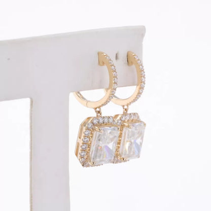 Radiant Cut Moissanite Halo Drop Earrings - Sterling Silver Luxury Jewelry