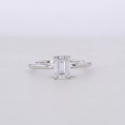 Emerald Cut Moissanite Solitaire with Tiger Prongs 925 Silver Ring