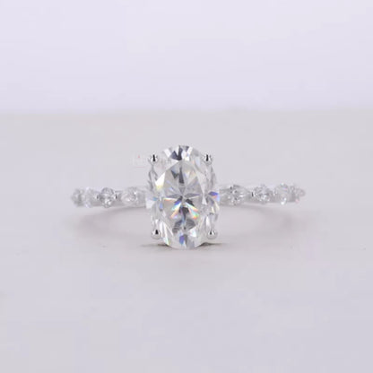 Oval Cut Solitaire with Marquise & Round Moissanite Hidden Halo Ring