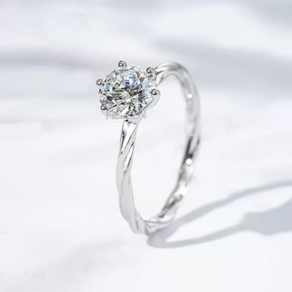 Solitaire Round Cut Moissanite Engagement Ring with Twisted Shank