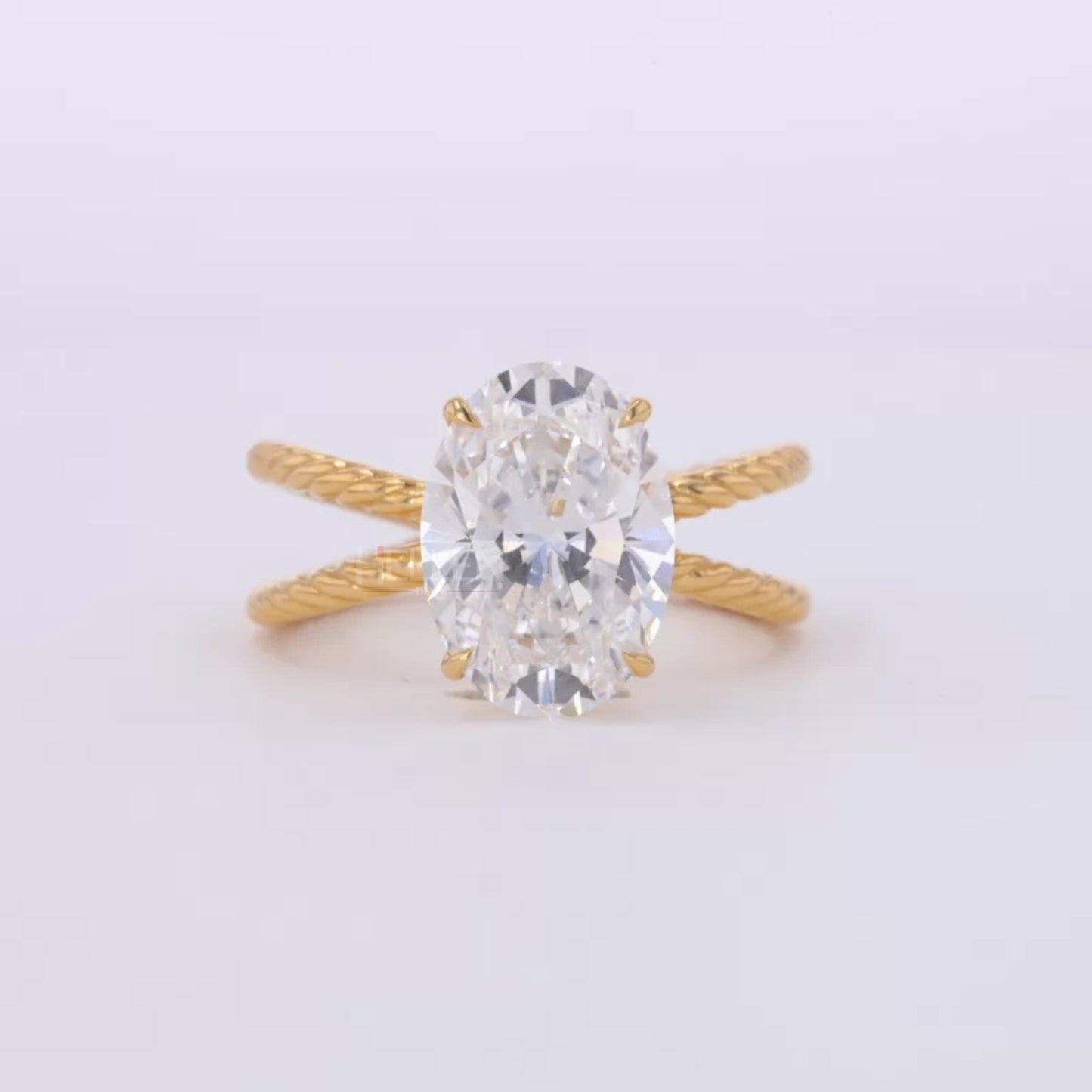 Twisted Crossed Shank Oval Cut Moissanite Solitaire Engagement Ring