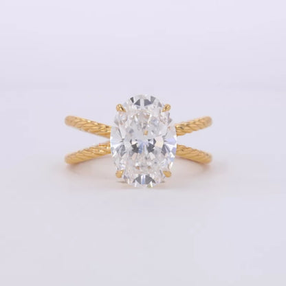 Twisted Crossed Shank Oval Cut Moissanite Solitaire Engagement Ring