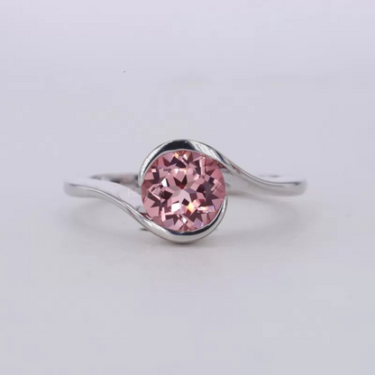 Unique Twisted Setting Round Cut Solitaire Pink Sapphire Ring