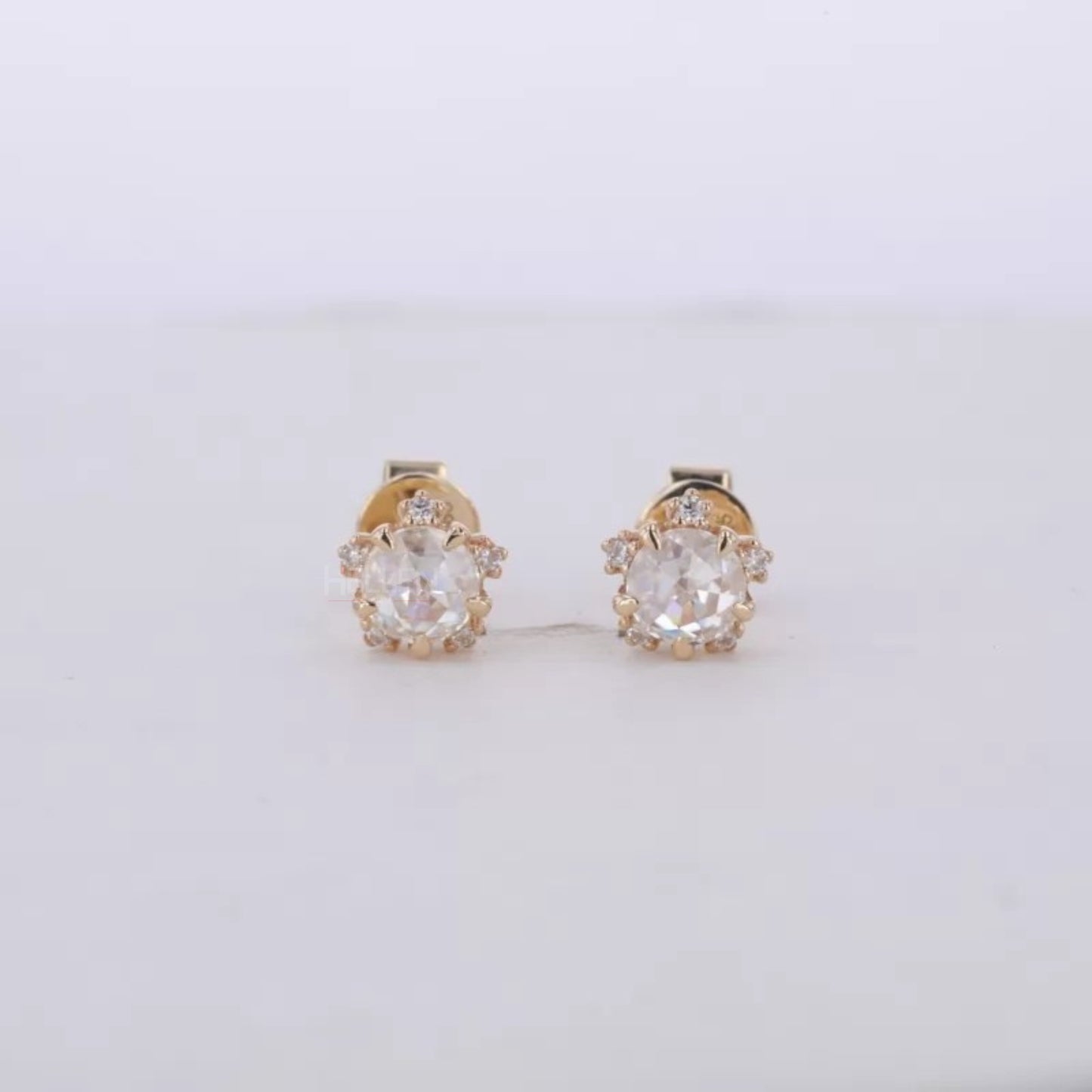 Dainty Snow Inspired Round Rose Cut Moissanite Studs