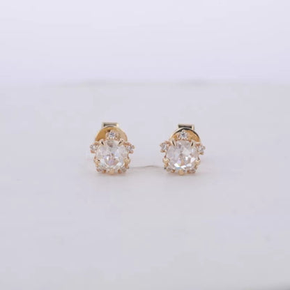 Dainty Snow Inspired Round Rose Cut Moissanite Studs