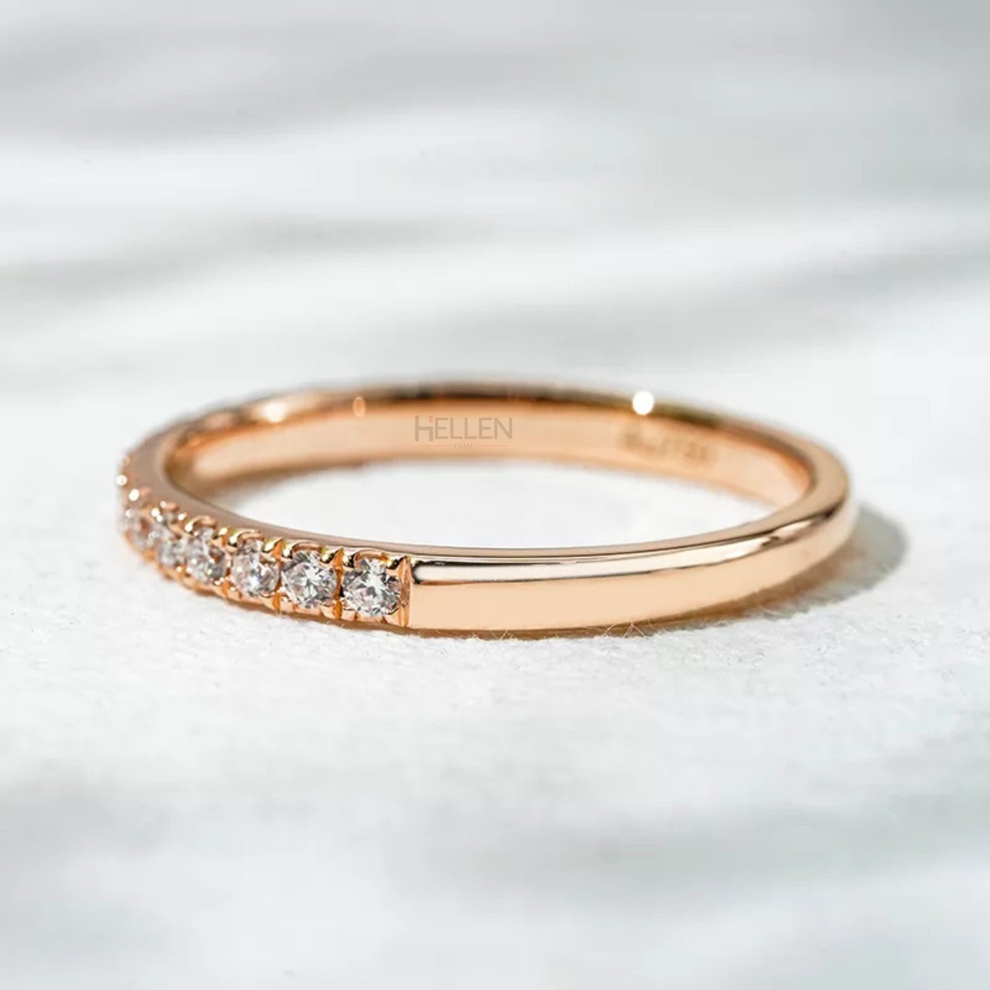 Round Cut Micro Pave Half Eternity Wedding Ring