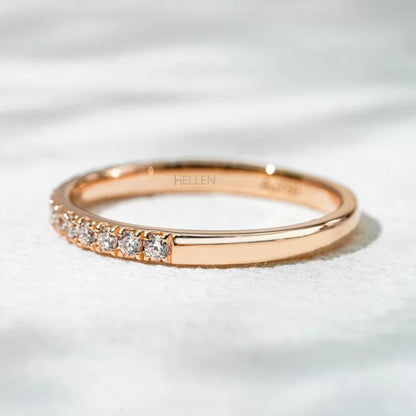 Round Cut Micro Pave Half Eternity Wedding Ring