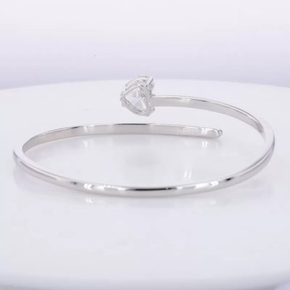 Open Gap Flexible Bracelet with Heart Cut Solitaire Moissanite