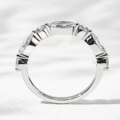Marquise and Round Cut Moissanite Eternity Band