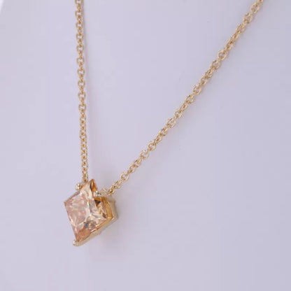 Princess Cut Champagne Moissanite Solitaire Necklace