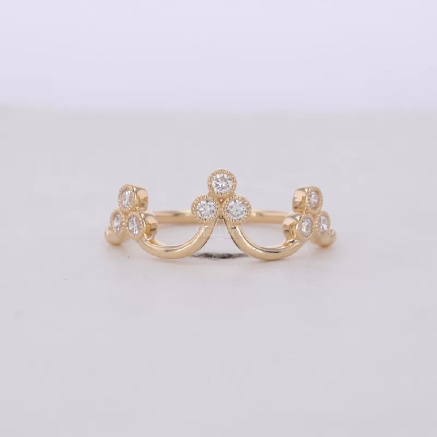 Vintage Crown Inspired Miligrain Wedding Band with Round Diamond