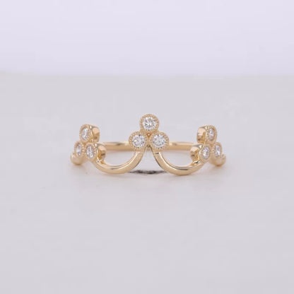 Vintage Crown Inspired Miligrain Wedding Band with Round Diamond