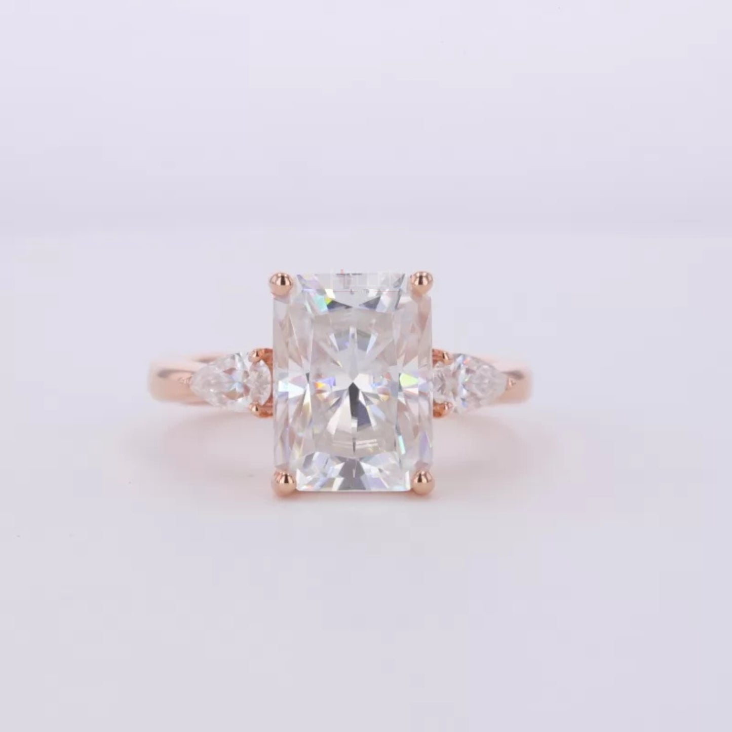 3 Stone Pear and Radiant Cut Moissanite Ring Pear Cut Side Stone - 925 Silver