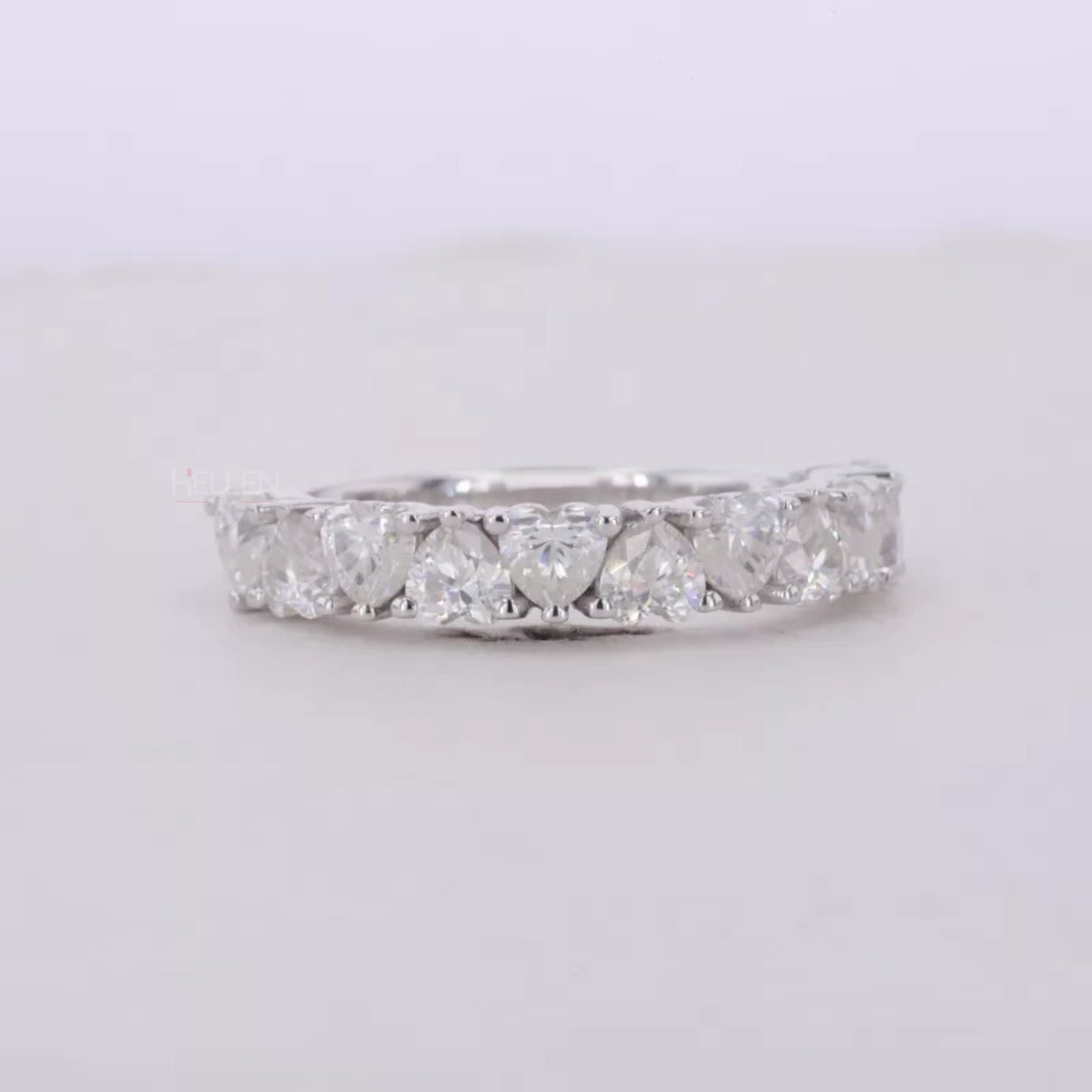 Heart Cut Moissanite Half Studded Anniversary Ring